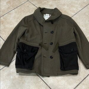 Zara Kids Olive Green and Black Wool Military Jacket